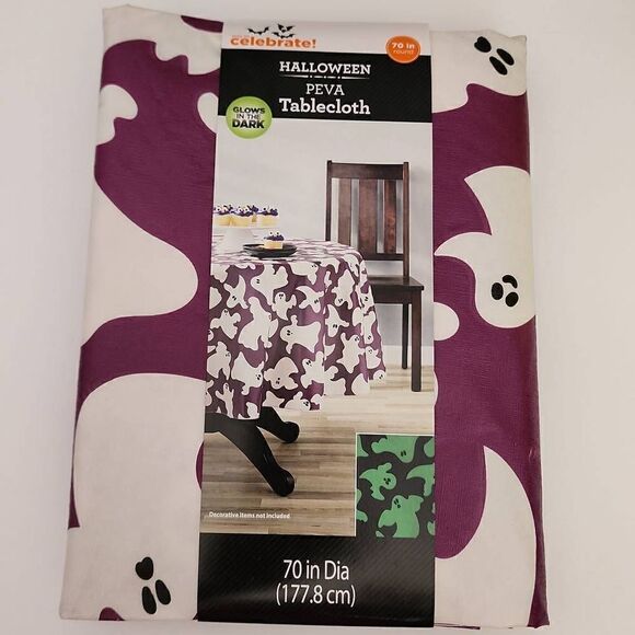 NWT Celebrate Halloween Peva Tablecloth Round 70" Diameter - Picture 1 of 7